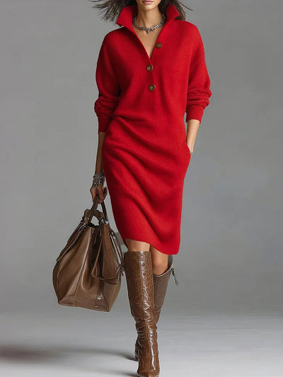 Helene | Geribde dames midijurk met knoopsluiting