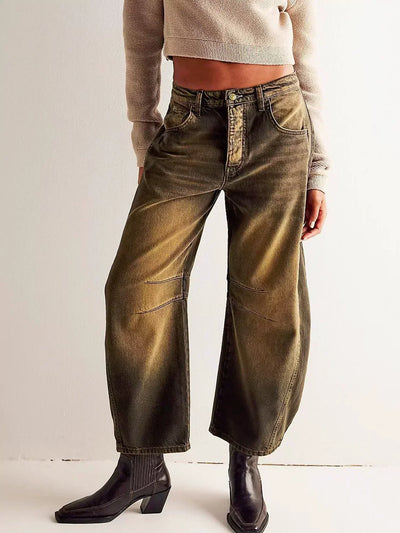 Gabriela | Bedrukte dames jeans met wijde pijp
