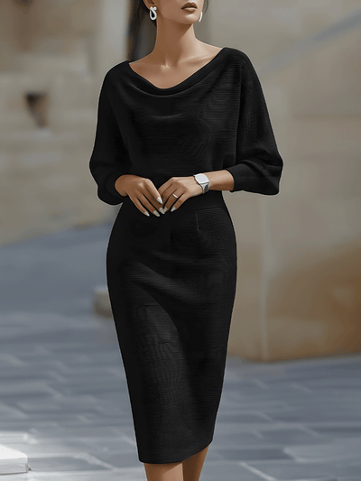Jacqueline | Dames bodycon midi-jurk met boothals en vleermuismouwen