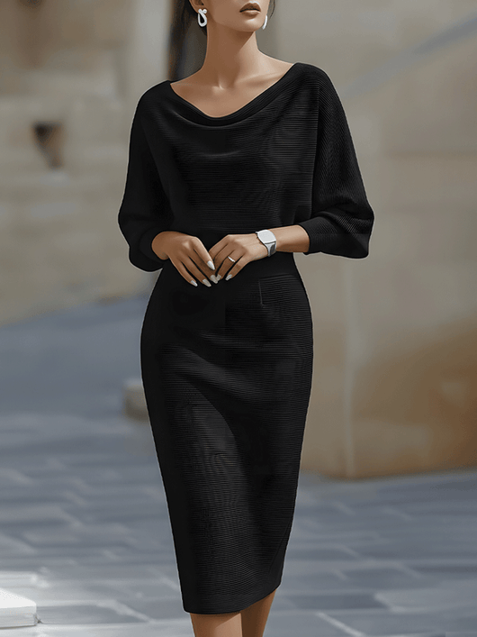 Jacqueline | Dames bodycon midi-jurk met boothals en vleermuismouwen