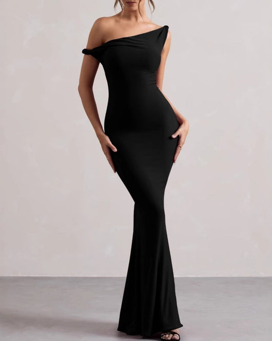 Figuurvolgende one-shoulder maxijurk