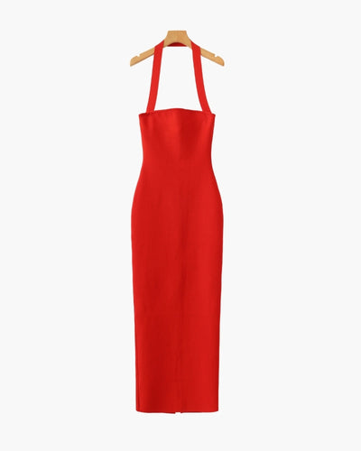 Halterneck maxijurk met smalle pasvorm