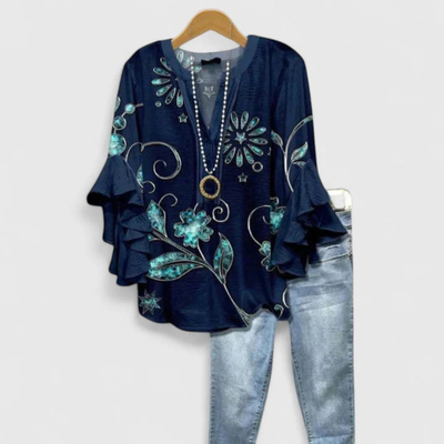 Viviane | Casual damestop met bloemenprint en volantmouwen