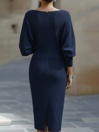 Jacqueline | Dames bodycon midi-jurk met boothals en vleermuismouwen