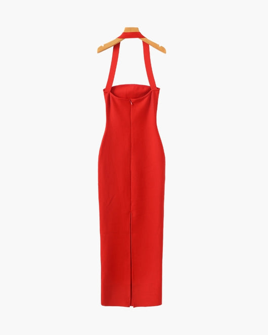 Halterneck maxijurk met smalle pasvorm