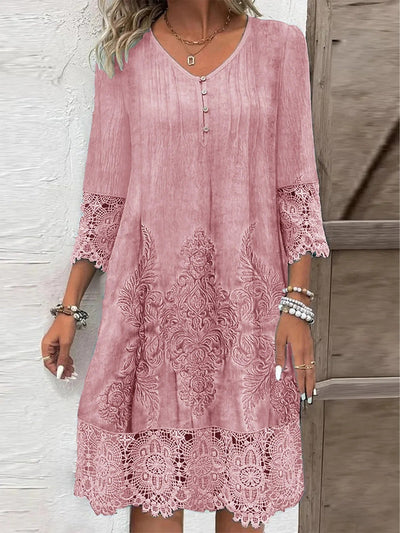 Nora | Dames boho tuniekjurk met bloemendessin en kanten mouwen