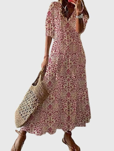 Michaela | Dames boho maxijurk met V-hals