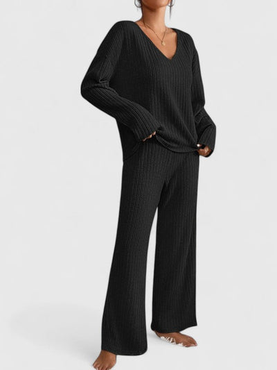 Sabina | Dames loungeset van ribstof met wijde broek