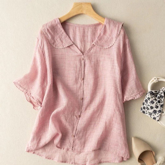 Greta | Dames top met korte mouwen en knoopsluiting