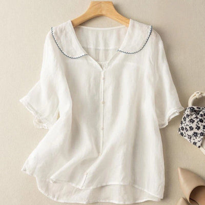 Greta | Dames top met korte mouwen en knoopsluiting