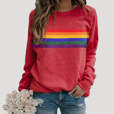 Veronika | Dames lentesweatshirt met regenboogstrepen