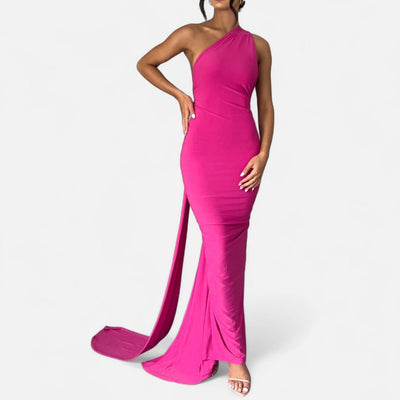 Lara | Dames maxijurk met one-shoulder halterhals