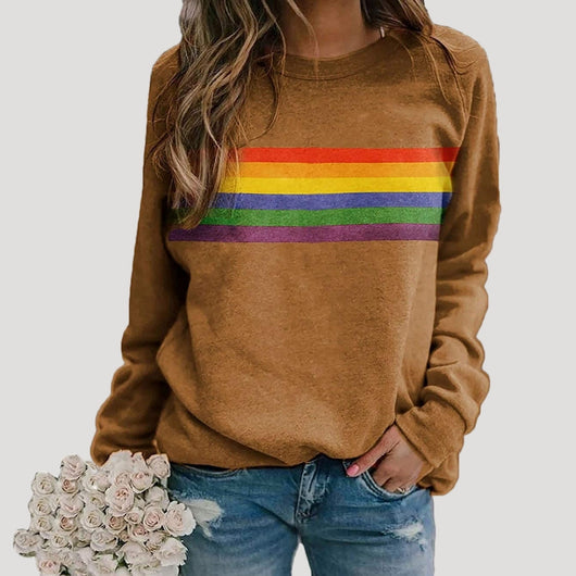 Veronika | Dames lentesweatshirt met regenboogstrepen