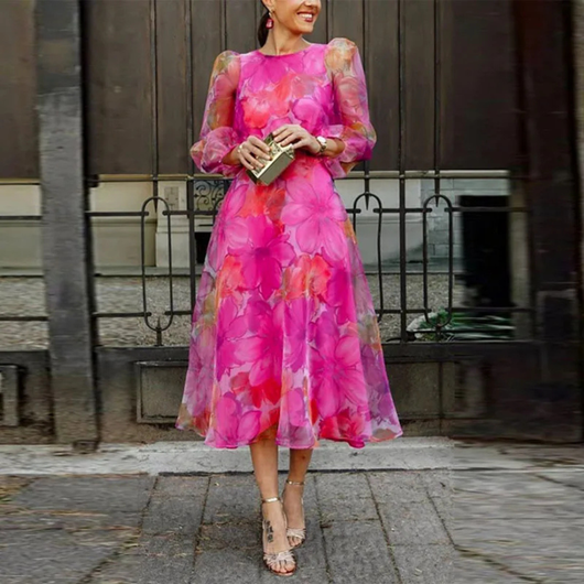 Anna | Formele dames midijurk met bloemenprint voor bruiloftsgasten