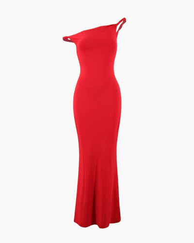 Figuurvolgende one-shoulder maxijurk