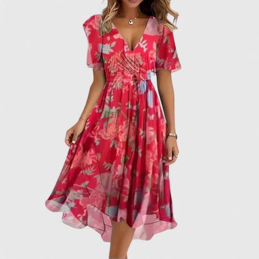 Helga | Dames midijurk met bloemenprint en V-hals