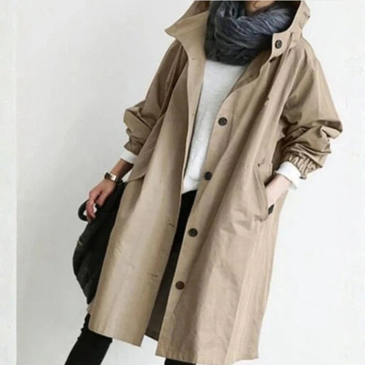 Edith | Lange dames streetcoat met knoopsluiting