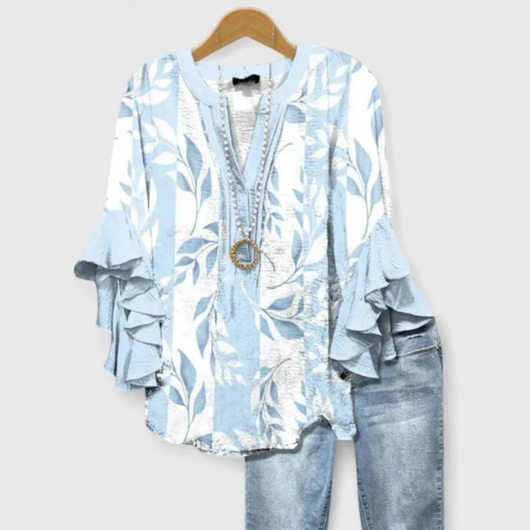 Viviane | Casual damestop met bloemenprint en volantmouwen