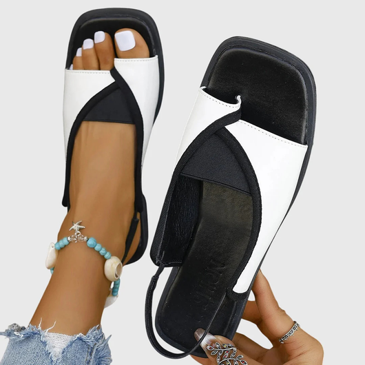 Selina | Platte dames sandalen met contrasterende bandjes