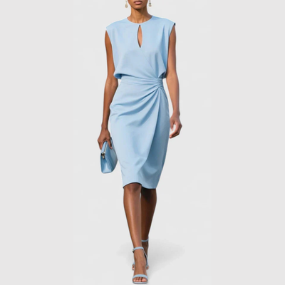Karla | Mouwloze gedrapeerde dames midijurk