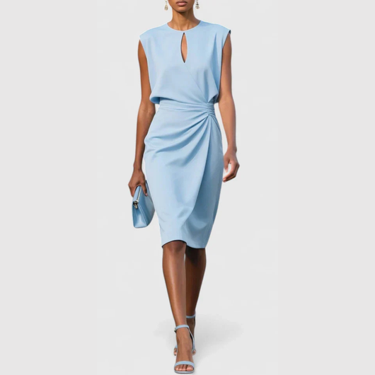 Karla | Mouwloze gedrapeerde dames midijurk