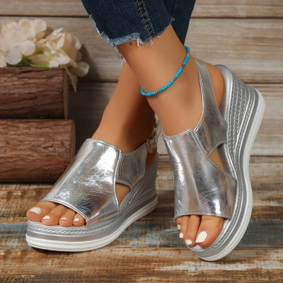 Stefanie | Comfortabele dames plateausandalen met metallic finish