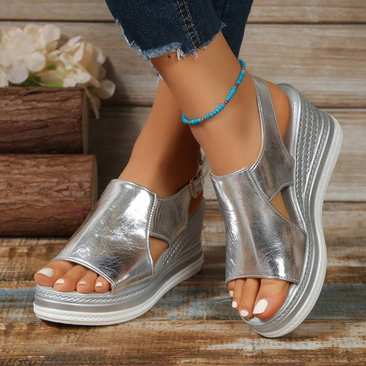Stefanie | Comfortabele dames plateausandalen met metallic finish