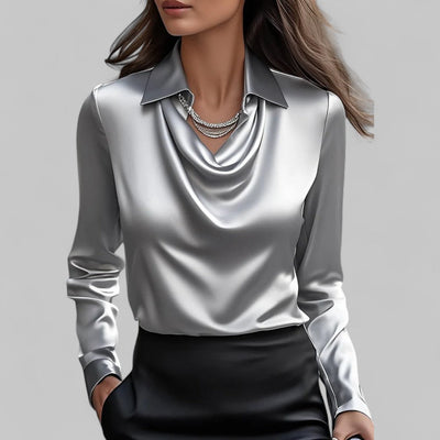 Theresa | Elegante dames satijnblouse met watervalhals
