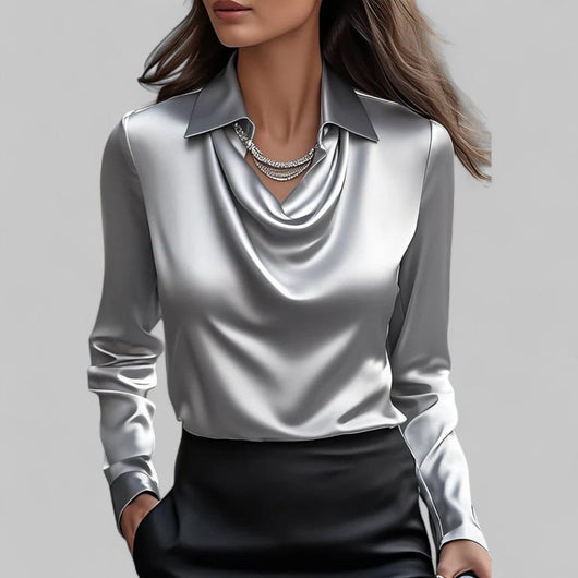 Theresa | Elegante dames satijnblouse met watervalhals