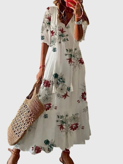 Michaela | Dames boho maxijurk met V-hals