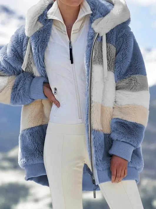 Franziska | Dames winterjas met colorblock-dessin en capuchon