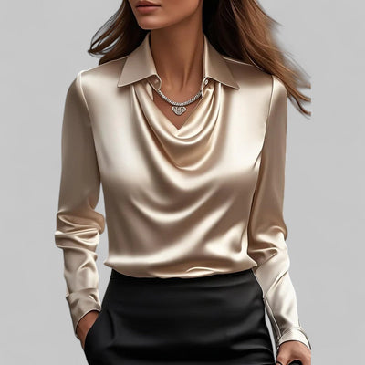 Theresa | Elegante dames satijnblouse met watervalhals