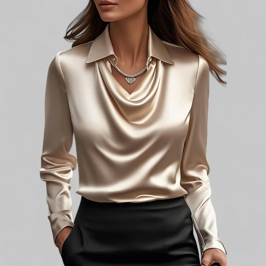 Theresa | Elegante dames satijnblouse met watervalhals
