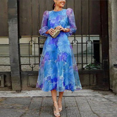 Anna | Formele dames midijurk met bloemenprint voor bruiloftsgasten