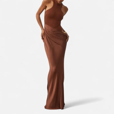 Kerstin | Dames maxijurk met cut-out en halterhals