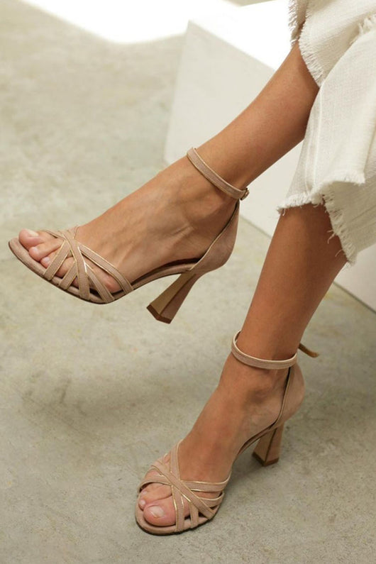 Kathrin | Dames peeptoe hakken met patchwork voor de zomer