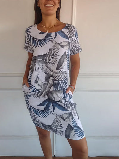 Angela | Casual dames zomerjurk met bladerprint