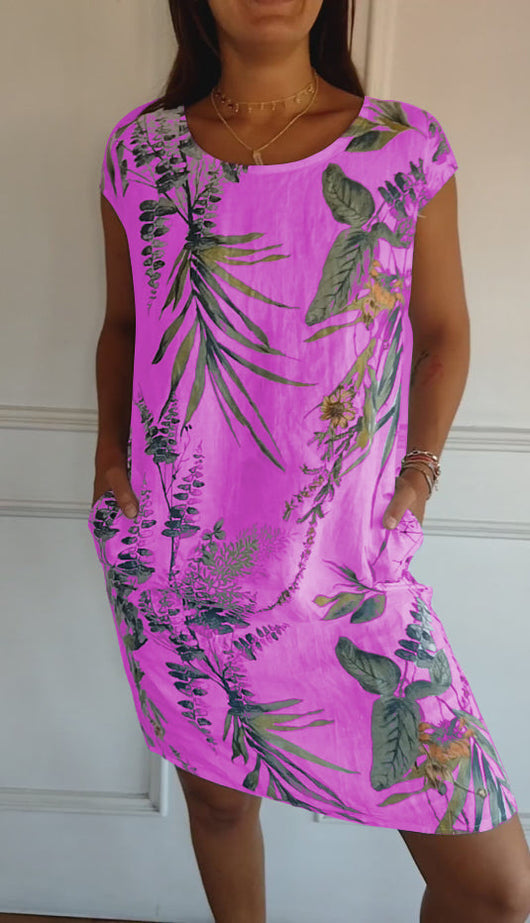 Angela | Casual dames zomerjurk met bladerprint
