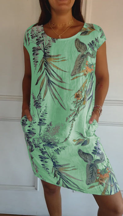 Angela | Casual dames zomerjurk met bladerprint