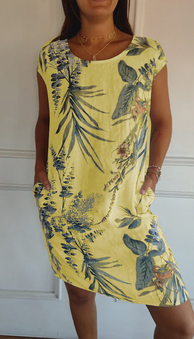 Angela | Casual dames zomerjurk met bladerprint
