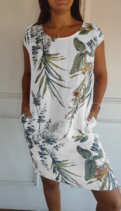 Angela | Casual dames zomerjurk met bladerprint