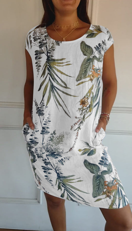Angela | Casual dames zomerjurk met bladerprint