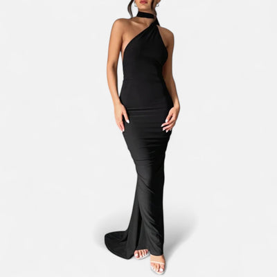 Lara | Dames maxijurk met one-shoulder halterhals