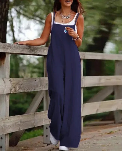 Elfriede | Linnen dames tuinbroekjumpsuit met wijde pijpen en bandjes