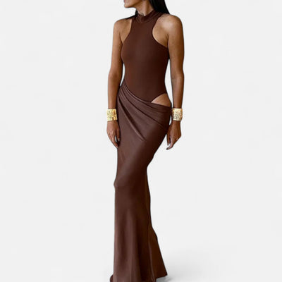 Kerstin | Dames maxijurk met cut-out en halterhals