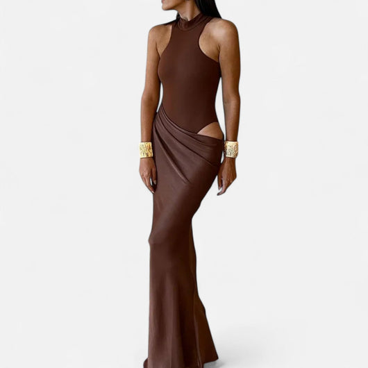 Kerstin | Dames maxijurk met cut-out en halterhals