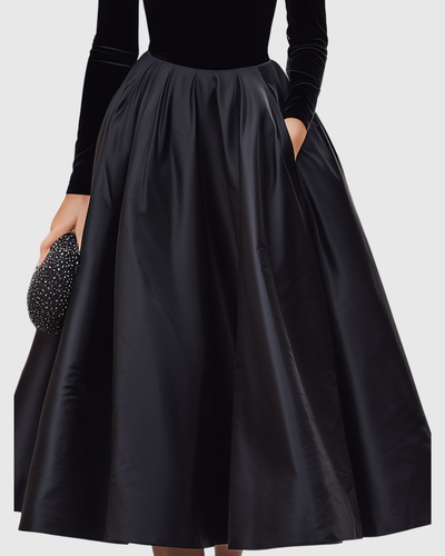 Aradia | Elegante zwarte midi-jurk van fluweel en satijn