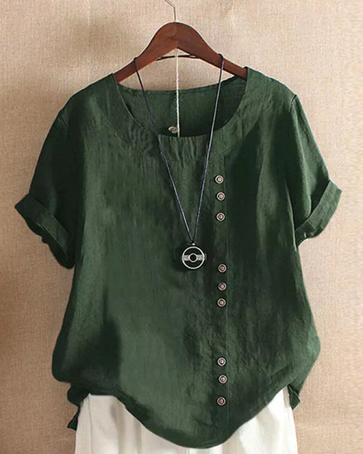 Doris | Casual damesblouse met knoopdetail en korte mouwen