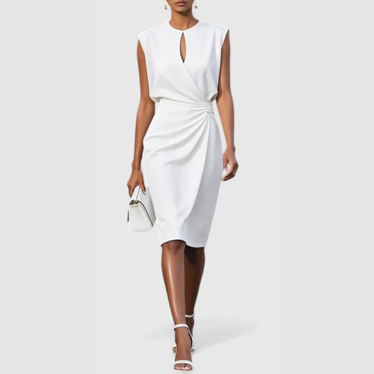 Karla | Mouwloze gedrapeerde dames midijurk