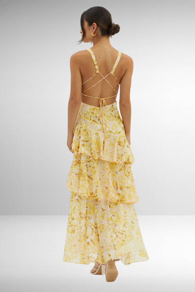 Emilia | Elegante gelaagde dames maxijurk met bloemenprint
